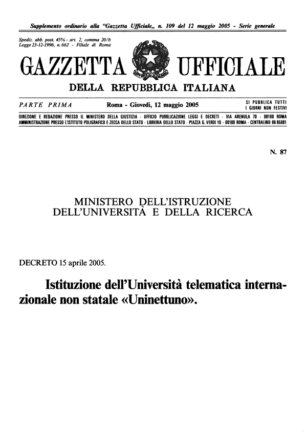 Supplemento ordinario alla Gazzetta Ufficiale n°109 del 12 maggio 2005 - Serie generale
